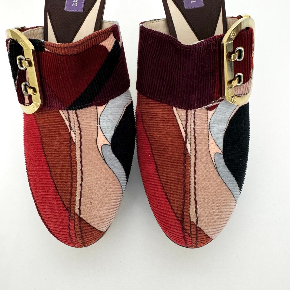 Emilio Pucci Firenze Multicolor Corduroy Platform Heeled Mules Shoes 36 (US 6) - Picture 5 of 15